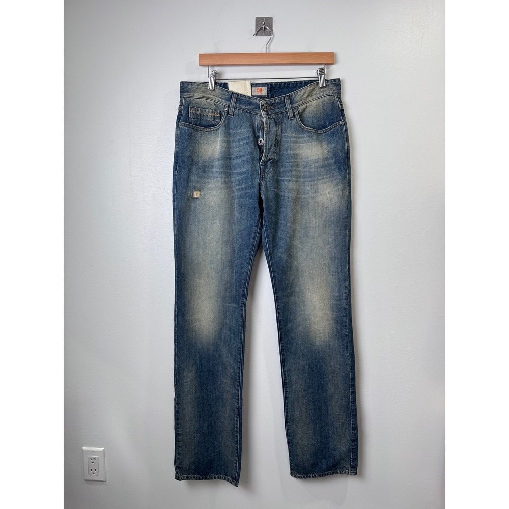 NWT Hugo Boss Orange Men Blue Jeans Regular Fit Distressed Denim Size 33x34